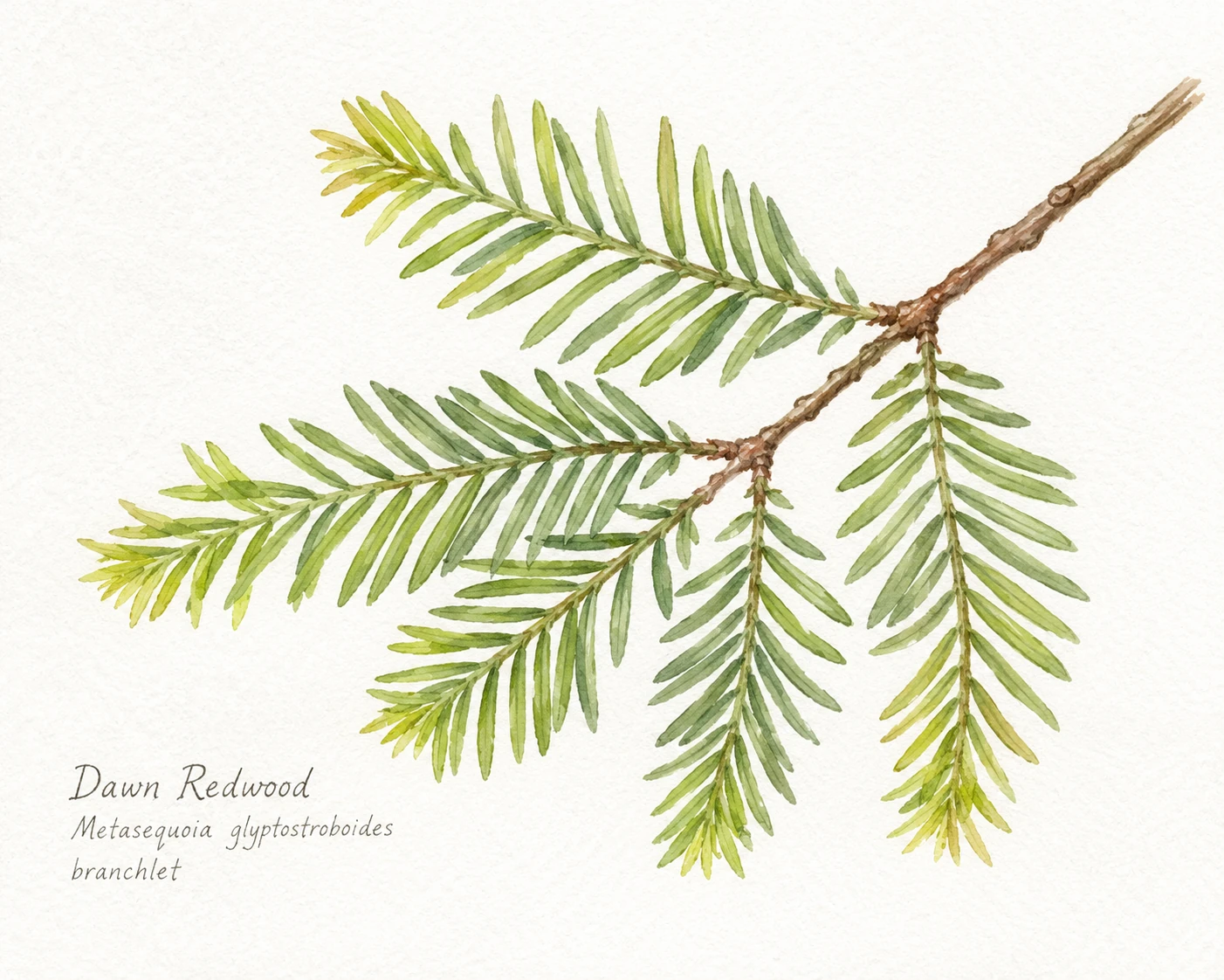 Branchlet of a Metasequoia glyptostroboides (Dawn Redwood).